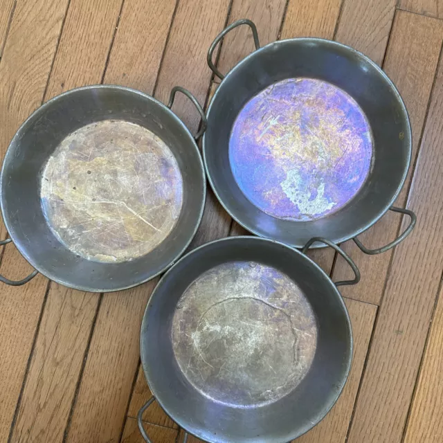 3 VTG France Heavy Gauge Stainless Steel Paella Pan 2 Handles 8”