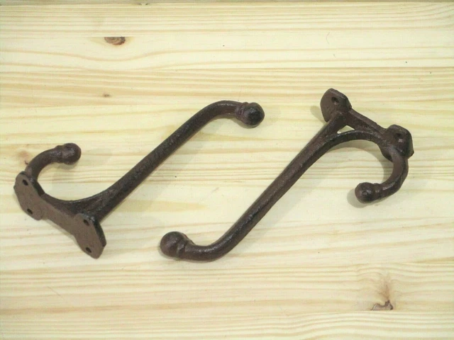 2 Large Harness Hooks Rack Coat Hat Rustic Cast Iron Barn Heavy Duty 7 1/2" Long