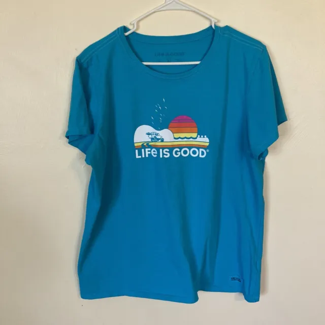 Life is good Womens xl Crusher Tee Teal Sun Offroad Scoop Neck T Shirt