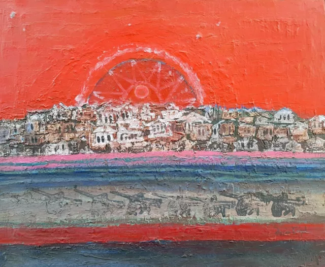 NISSAN ENGEL (1931-2016), Large Oil on Board, Fighters in The Old City , Signed