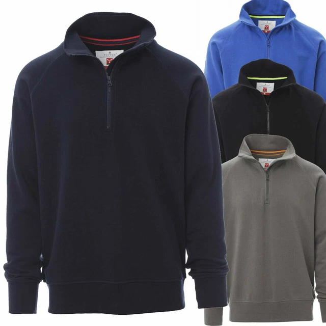 PAYPER AUSTIN Felpa da Uomo con Mezza Zip 100% Cotone Garzato Senza Cappuccio