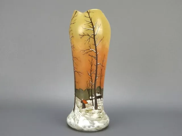 François Théodore Legras vase émaillé paysage hiver neige forêt modèle Belgrade