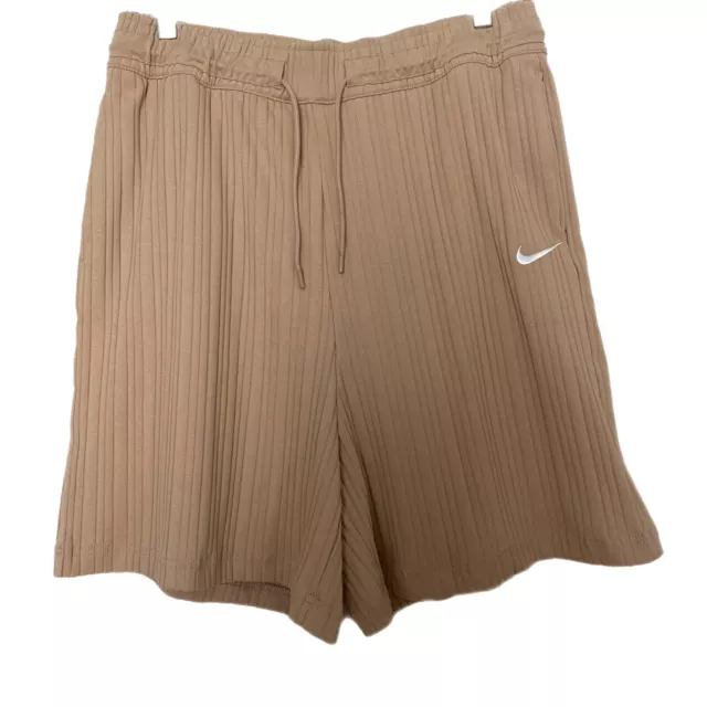 NIKE Womens Sportswear High-Waisted Ribbed Jersey Shorts Beige Size M NEW