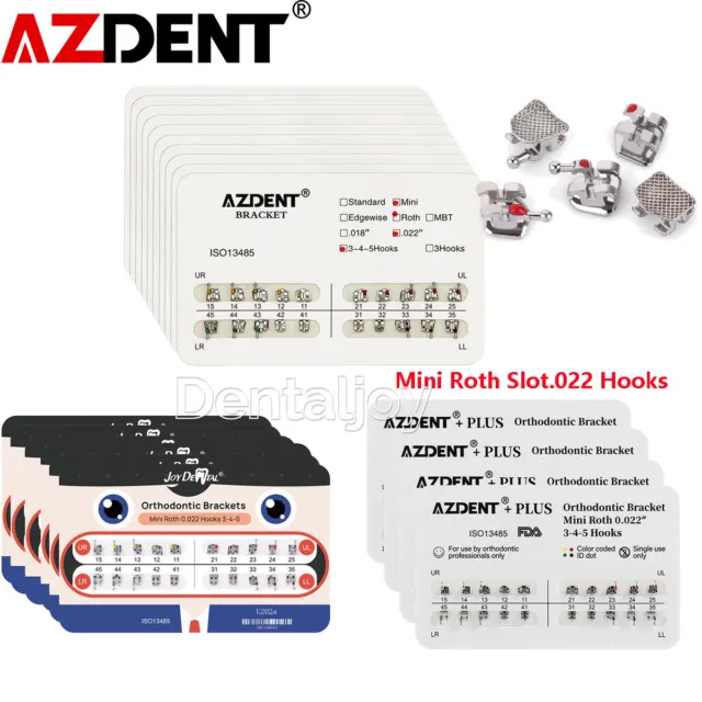 10 Packs AZDENT Dental Orthodontic Brackets Braces Metal Mini Roth.022 Hooks 345