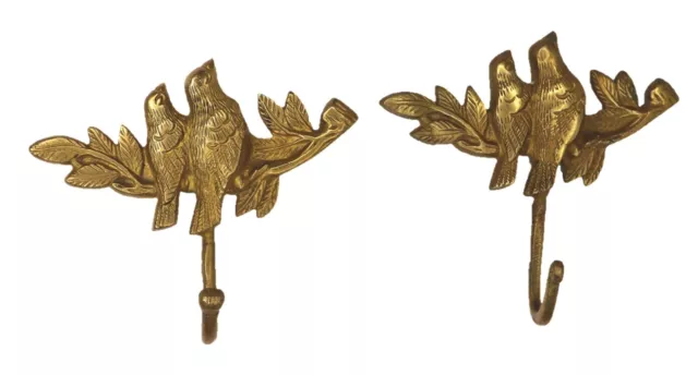 2 Pcs Bird Pair Shape Victorian Style Handmade Brass Cloth Key Wall Hanger Hook