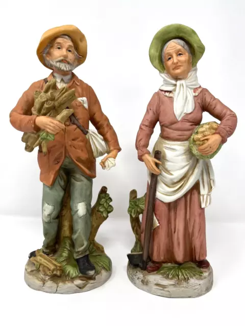 2 pc. Home Interior HOMCO Old Man & Woman Porcelain Figurines #8884, Farmers