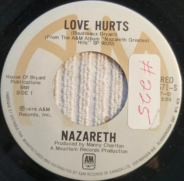 Nazareth "Love Hurts / Hair of the Dog" VG+ Canadian pressing