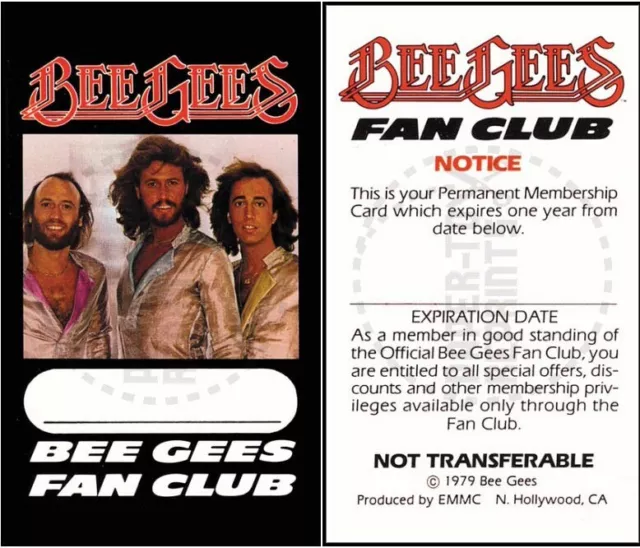 Bee Gees Fan Club Membership Card - Vintage Reprint