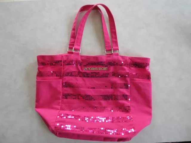Victorias Secret Pink Striped Sequin Limited Edition Tote Bag Weekender