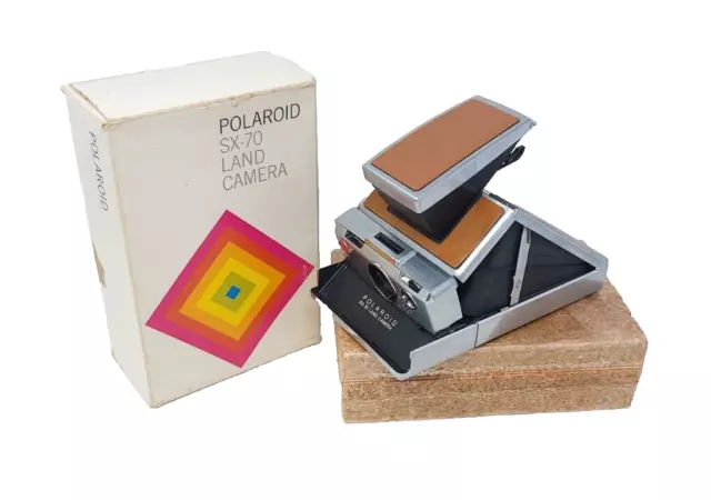 Vintage Polaroid SX-70 Land Camera Folding Brown Leather -Nice w/ Original Box