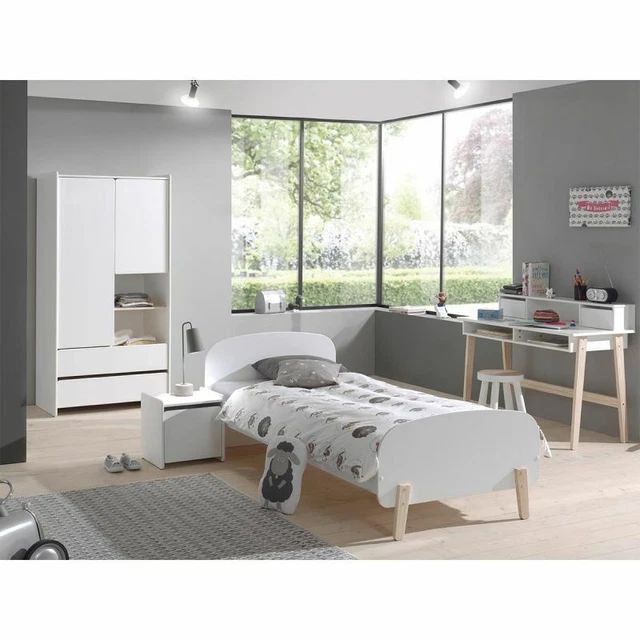 Paris Prix - Pack - Lit Enfant, Chevet, Bureau & Armoire "kiddy" Blanc