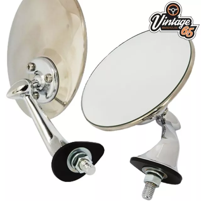 PAIR OF LUCAS STYLE CHROME ROUND EXTERIOR WING Porte Miroir Auto Classique LH Rh