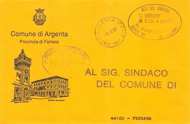 Al13-23B) Busta Comune Di Argenta Ferrara Palazzo Municipale Sindaco