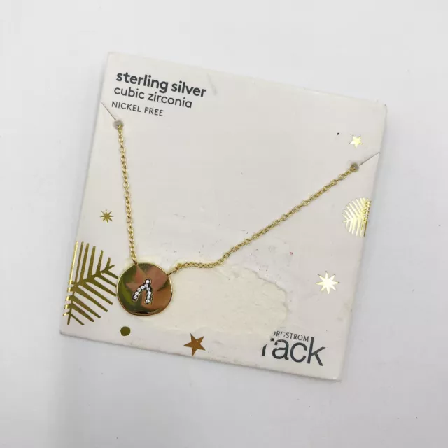 NEW Nordstrom Rack Gold Circle Pave Pendant Sterling Silver Wishbone Necklace