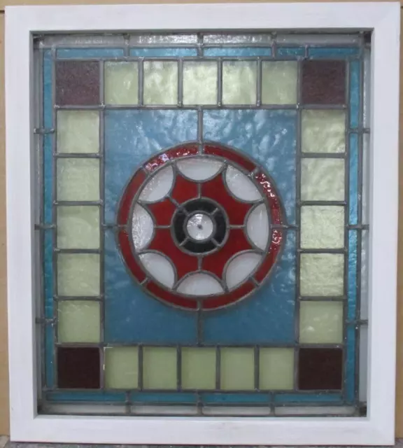 VICTORIAN OLD ENGLISH STAINED GLASS WINDOW Abstract Geometric 23.25" x 26.25"