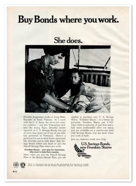 U.S. Savings Bonds Freedom Shares Dorothy Jungerman Vintage 1968 Magazine Ad