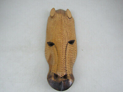 African Hand Carved Wood Art Cheetah? Tribal Mask Wall Mount 14 5/8"- Kenya