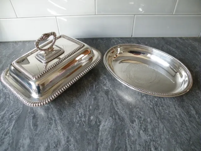 Antique Silver Plated Serving Dish & Lidded Tureen with Detachable Handle