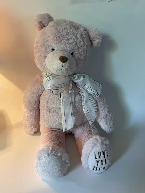 Hallmark PINK teddy bear says Love You More  ❤️ on paw plush Stuffed