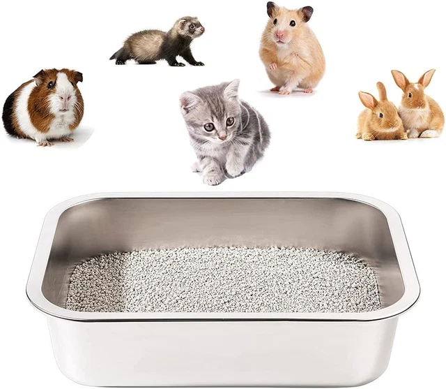Stainless Steel Litter Box for Kittens, 4 in Height Easy Entry, Odor Control, No