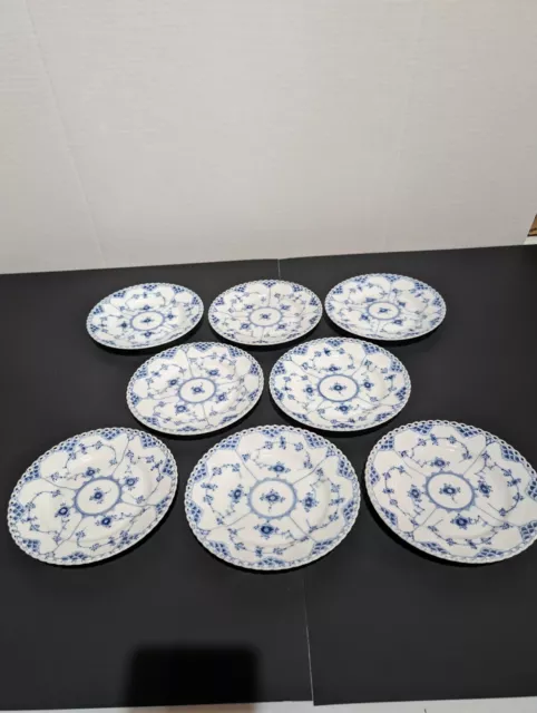 8 Royal Copenhagen Blue Fluted Full Lace  7" Plates #1087