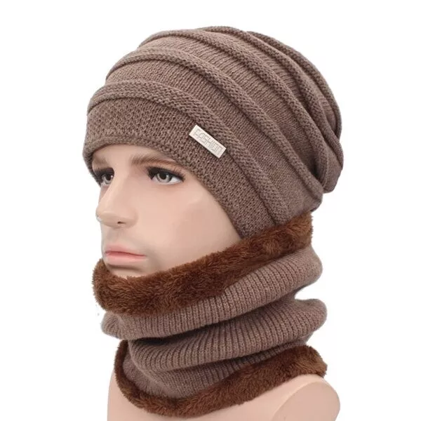 Gorro y bufanda de invierno tejido de lana para esquiar para hombres y mujeres