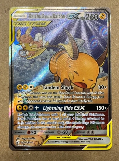 Raichu & Alolan Raichu GX 221/236 Alt Art Pokemon SM Unified Minds Near Mint