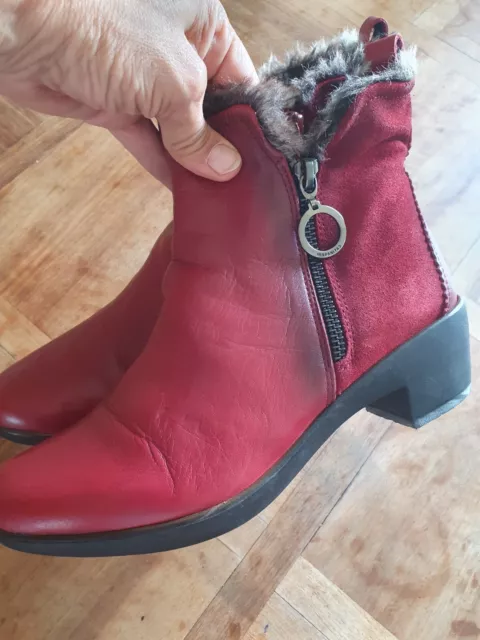 HISPANITAS  Bottines Boots Cuir Rouge Revers Fourrure T 38 TTBE