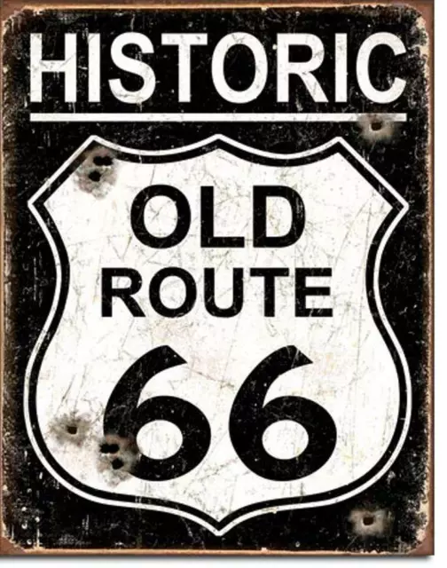 Old Route 66 Weathered Bullet Holes Historic Classic Tin Metal Sign Made In USA