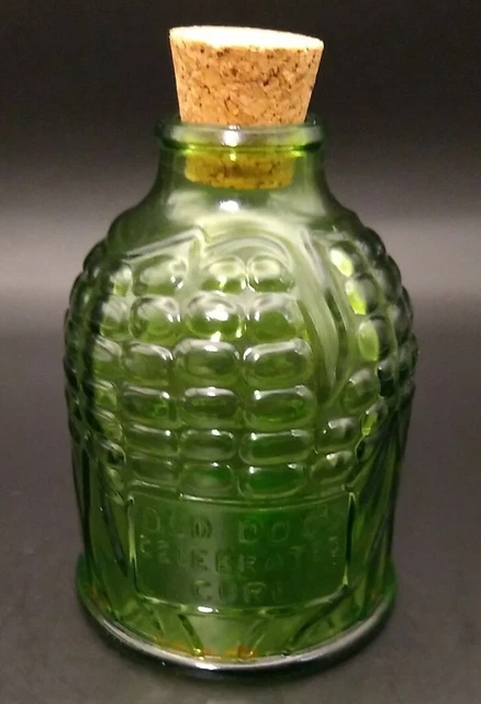 Green Glass-Wheaton 3.75” Bottle Vase Old Docs Celebrated Cure Maize Corncob