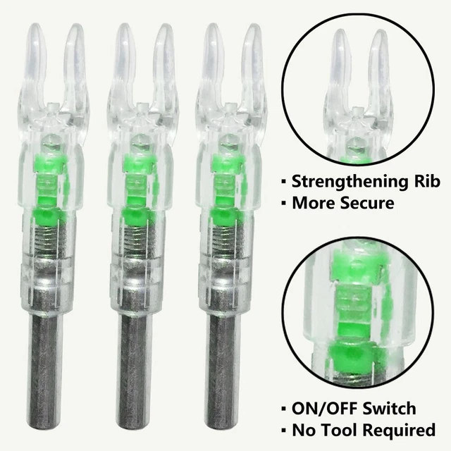 6Pcs Automatic LED Archery Arrows Lighted Nocks Green For ID 6.2mm Carbon Arrows 3
