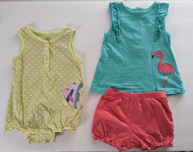 3 Pc's Infant Girl's 12 Months Carter's Jumper, Flamingo Top & Diaper Cover