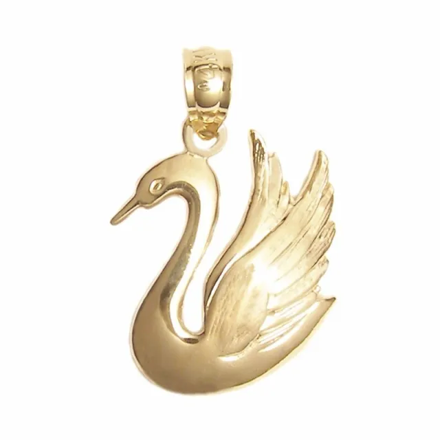 New 14k Yellow Gold Swan Bird Pendant