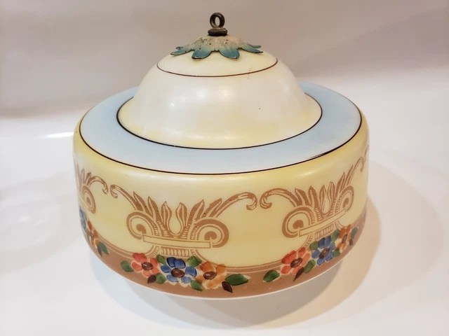 Antique Hand Painted Glass Lamp Shade Globe Floral Pattern Art Deco