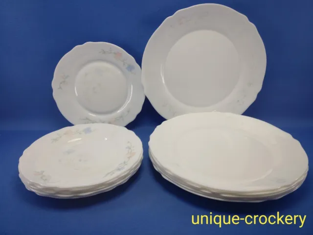 5 x Arcopal France Dinner & Side  Plates Scalloped White Milk Glass Floral