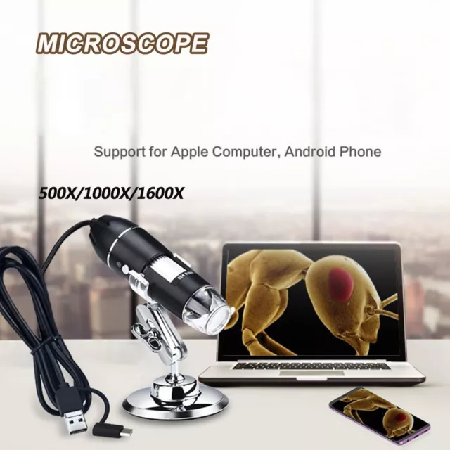 1000X/1600X USB Digital Microscope Endoscope HD 2MP Magnifier Camera 8 LED &H