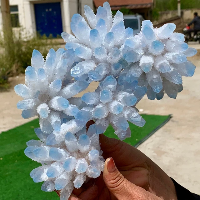 3.74LB New Find sky blue Phantom Quartz Crystal Cluster Mineral Specimen Healing