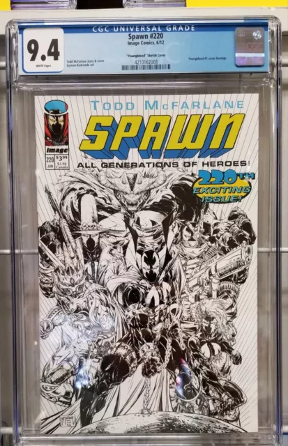 Spawn #220 (2012) Youngblood Homage Sketch Cover Rare Cgc 9.4 White Pages
