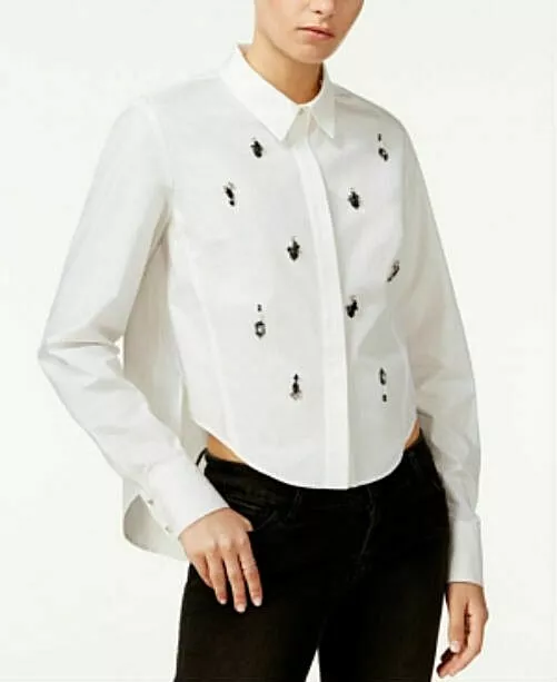 Rachel Rachel Roy Women Embellished High-Low Shirt WHT SZ 0 4 10 14 NWT ORG $99