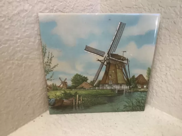 VINTAGE ROYAL MOSA HOLLAND TILE - 6"x6" Windmills 1984 Dutch VGUC