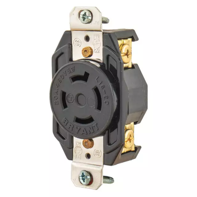 GRAINGER APPROVED 71620FR Locking Receptacle,Black,480VAC,5 HP,20A