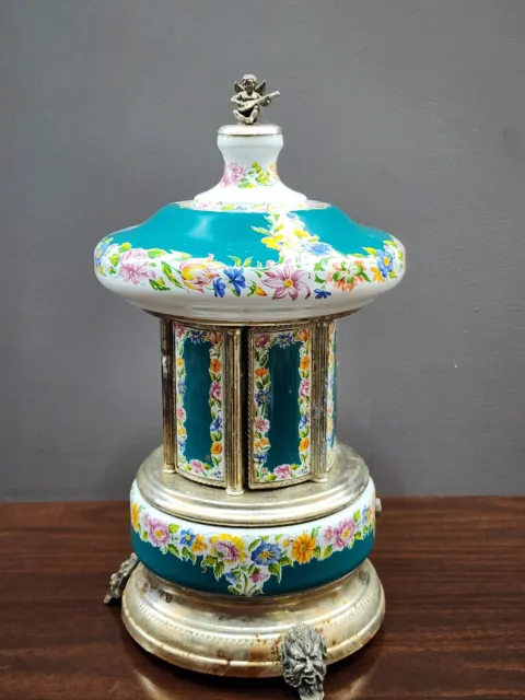 Antique REUGE Carousel Music Box , lipstick cigarette, Made in Italy Needs Resto