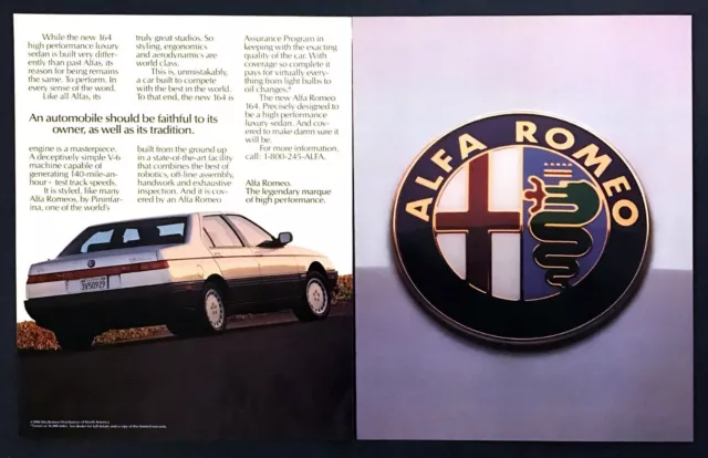 1991 Alfa Romeo 164 Performance Luxury Sedan & Logo photo 2-page promo print ad