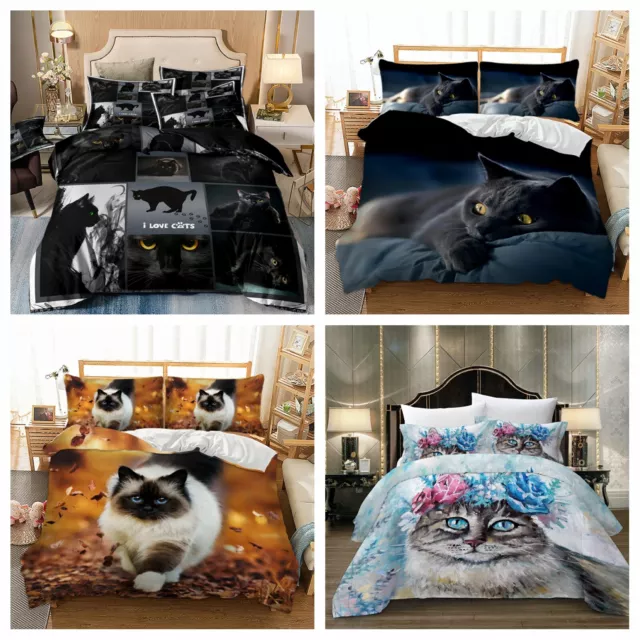 Cat Animals Quilt Duvet Cover Pillowcases Bedding Set Single Double King Size UK