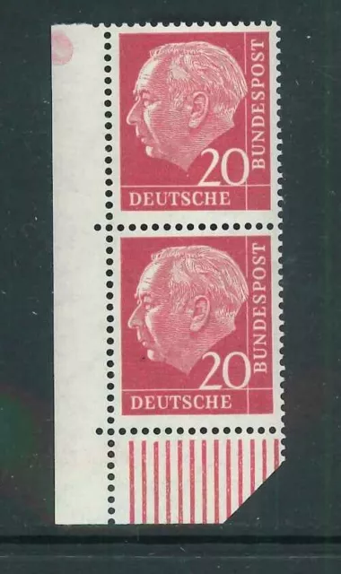 BRD / Bund Heuss Mi-Nr. 185x Doppelstück DZ - Ecke 3 - Eckrand ** postfrisch