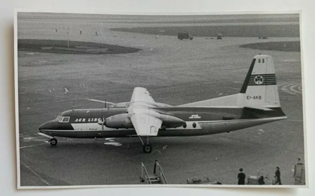 Vintage 1959 3x5 B&W Photo London Airport Aer Lingus Fokker airplane tarmac