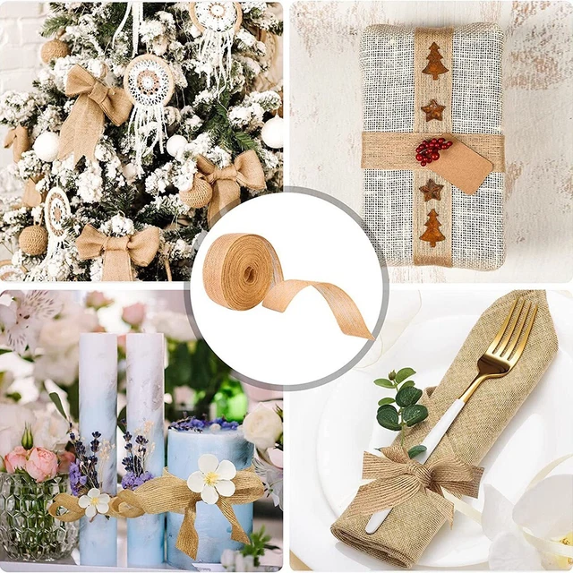 KINJOEK Ruban En Toile De Jute De 2,5 Cm De Large Et 78 M De Long Avec Bords Métalliques Pour Noël, Mariage, Cadeaux, Bricolage, Décoration