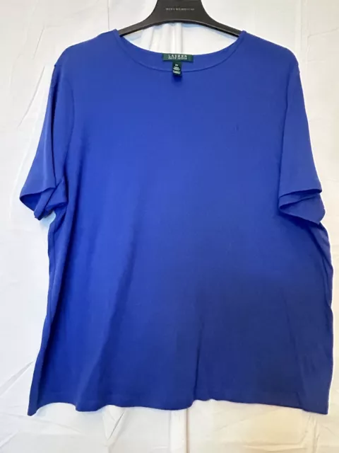 Lauren Ralph Lauren Womens Short Sleeve T Shirt Size 2X Blue Round Neck Monogram