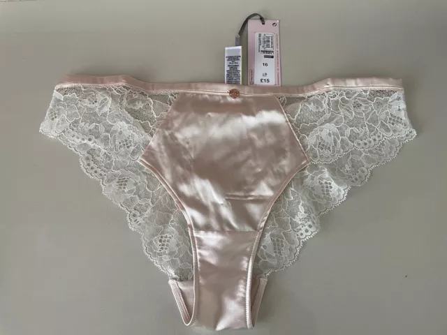 M&S Rosie for Autograph Silk & Lace Brazilian Knickers Size 16 Opaline