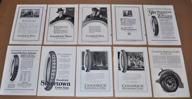 1920-24 B. F. GOODRICH Tire advertisements x10, Silvertown Tires, 10 print ads